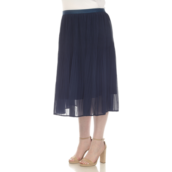 White Mark Women's Plus Size Pleated Chiffon Midi Skirt - Picture 2 of 6